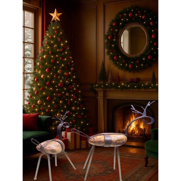 Handcrafted Metal & Stone Reindeer Figurines Christmas Decor - Picture 4 of 7